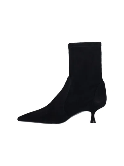 Stuart Weitzman Naomi Stretch Suede Ankle Booties In Black