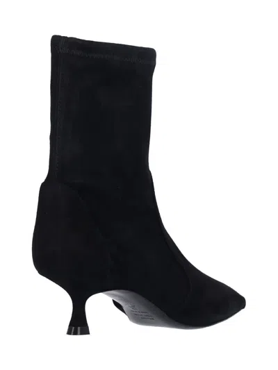 Stuart Weitzman Naomi Stretch Suede Ankle Booties In Black