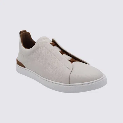 Zegna Beige Leather Sneakers In Neutral