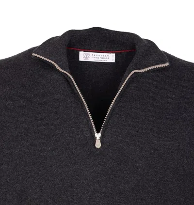 Brunello Cucinelli Half Zip Cashmere Sweater In Gray