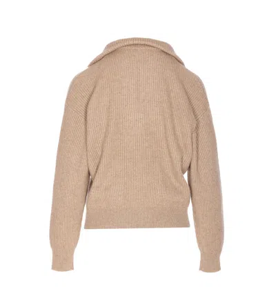Brunello Cucinelli Ribbed Cashmere Deep-v Monili Trim Pullover In Brown