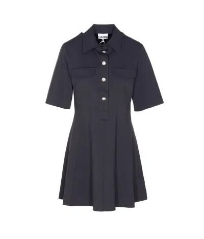 Ganni Mini Dress With Scalloped Buttons In Blue