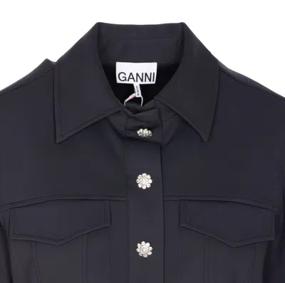 Ganni Mini Dress With Scalloped Buttons In Blue