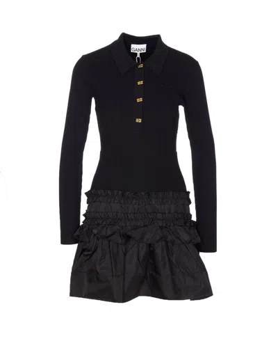 Ganni Flared Dress In Black
