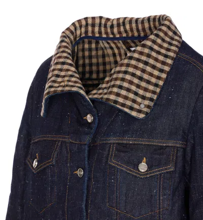 Ganni Bonded Denim Jacket Stitch Detailing In Blue