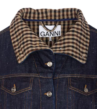 Ganni Bonded Denim Jacket Stitch Detailing In Blue