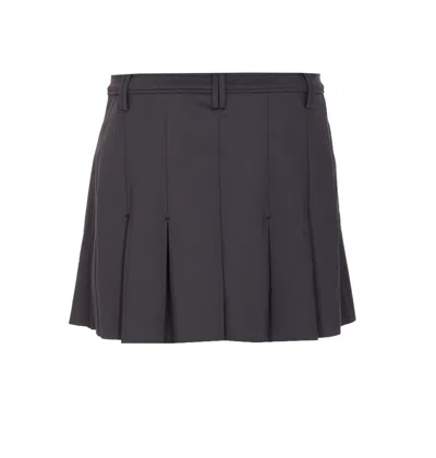 Ganni Womens Phantom Pleated Faux-crystal Buttons Scuba Mini Skirt In Gray