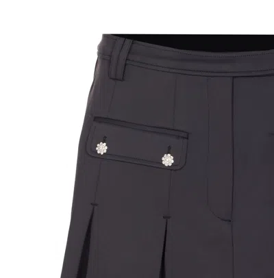 Ganni Womens Phantom Pleated Faux-crystal Buttons Scuba Mini Skirt In Gray
