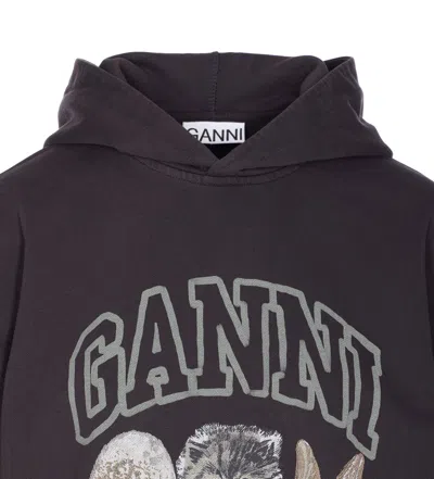 Ganni Hoodie With Logo Print In Black