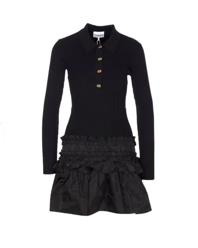 Ganni Flared Dress In Black