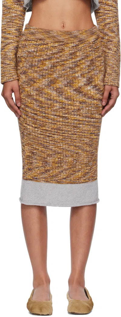 Baserange Multicolor Waste Midi Skirt In Brown