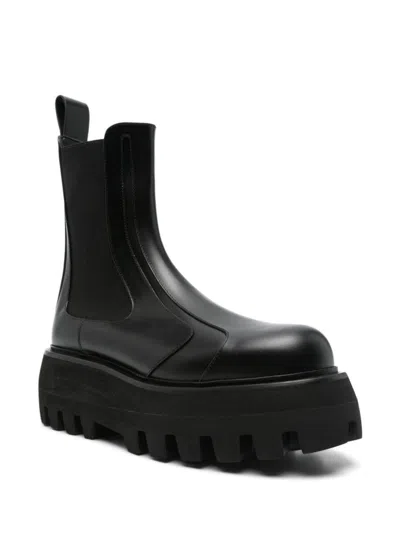 Alexander Mcqueen Black Glossy Leather Ankle Boots With Tank Sole
