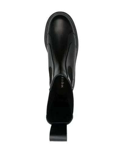 Alexander Mcqueen Black Glossy Leather Ankle Boots With Tank Sole
