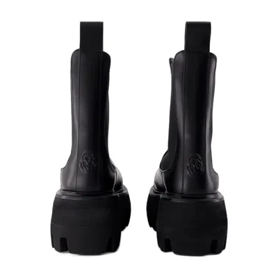 Alexander Mcqueen Black Glossy Leather Ankle Boots With Tank Sole