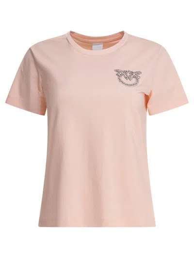 Pinko Nambrone Pink Crewneck T-shirt With Love Birds Diamond Cut Logo On The Chest In Cotton Woman In Pink