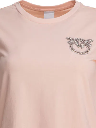 Pinko Nambrone Pink Crewneck T-shirt With Love Birds Diamond Cut Logo On The Chest In Cotton Woman In Pink
