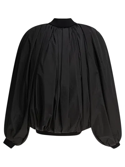 Balenciaga Black Bomber Draped Jacket With Elastic Rear Hem In Tech Fabric Woman In Black