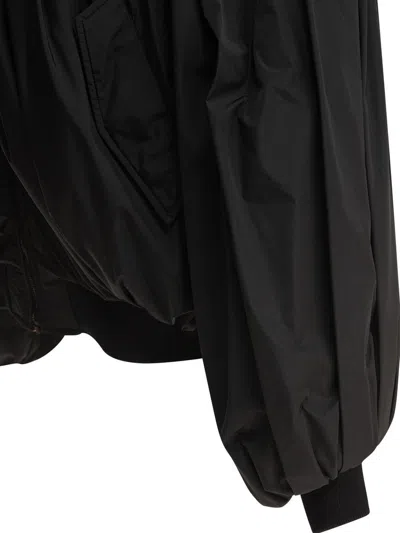 Balenciaga Black Bomber Draped Jacket With Elastic Rear Hem In Tech Fabric Woman In Black