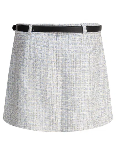 Self-portrait Waist Belted Pleat Pockets Textured Fabric In White