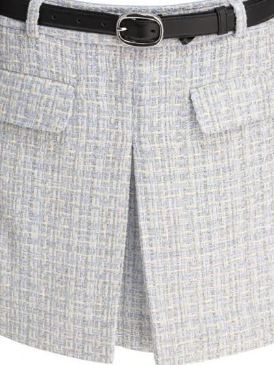 Self-portrait Waist Belted Pleat Pockets Textured Fabric In White