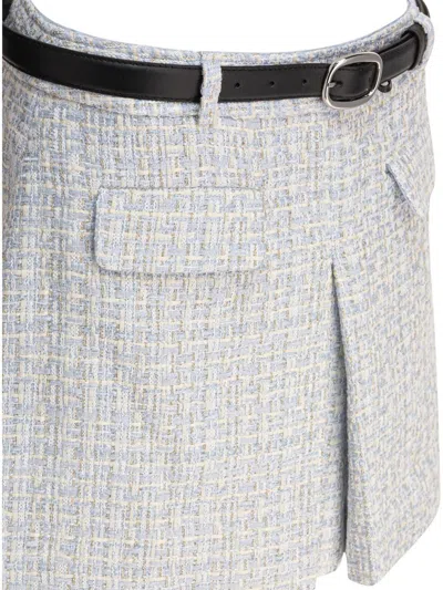 Self-portrait Waist Belted Pleat Pockets Textured Fabric In White