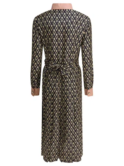 Valentino Waist Belted Buttoned Collar Long Sleeved Dress In Black