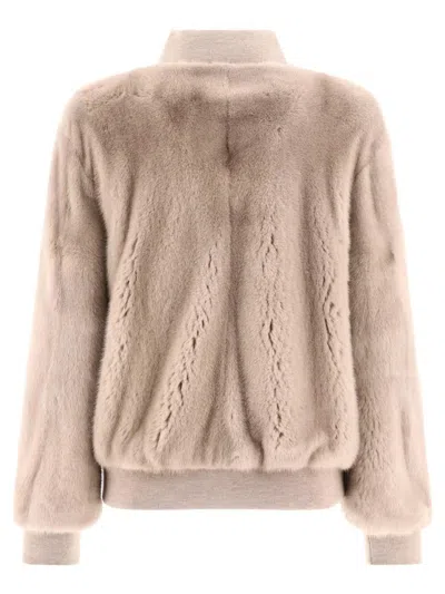 Giovi Mink Fur Bomber Jacket Jackets Beige