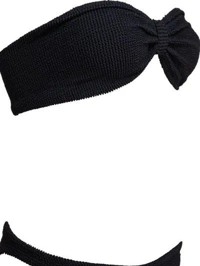 Hunza G Tina Bikini Textured Bandeau Top In Black