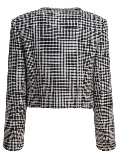 Self-portrait Houndstooth Crystal Trim Blazer In Gray
