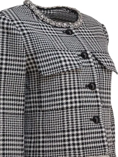 Self-portrait Houndstooth Crystal Trim Blazer In Gray