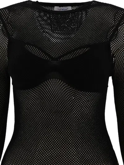 Off-white Sleek Black Net Arrow Top For Women In Black