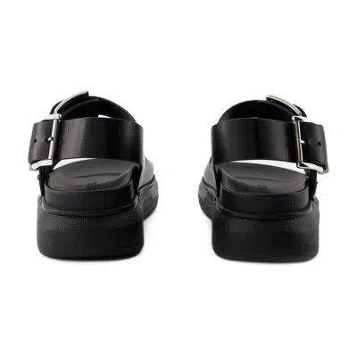 Alexander Mcqueen Black Slide Sandals With Embossed Logo In Leather Man In Black