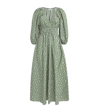 Matteau Organic Cotton Printed Midi Dress In Green