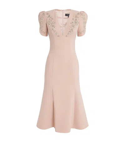Jenny Packham Crepe Embellished Rose Bud Midi Dress In Pink