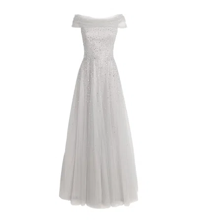 Jenny Packham Tulle Crystal Shayla Gown In Silver