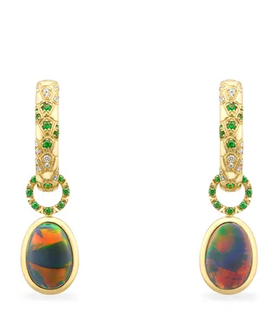 Boodles Yellow Gold, Diamond, Opal And Tsavorite Green Mamba Inside Africa Earrings