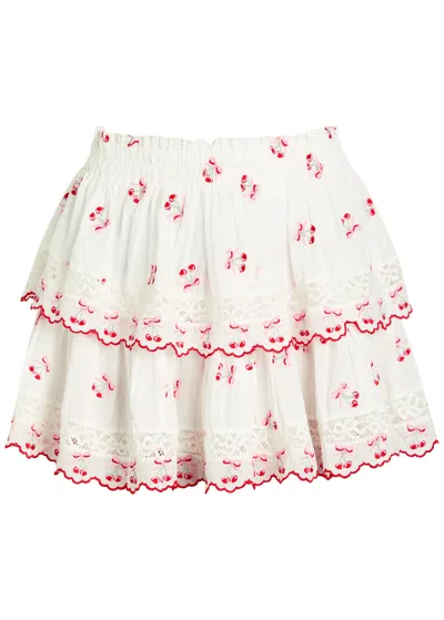 Loveshackfancy Embroidered Cotton Mini Skirt In White