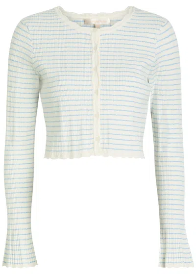 Loveshackfancy Media Striped Stretch-knit Cropped Cardigan