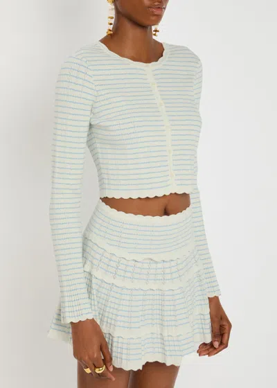 Loveshackfancy Media Striped Stretch-knit Cropped Cardigan