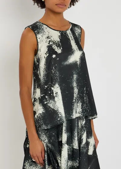 High Cue Printed Satin Top In Green