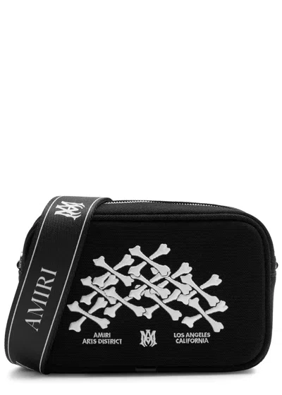 Amiri Bones Stacked Embroidered Canvas Camera Bag In Black