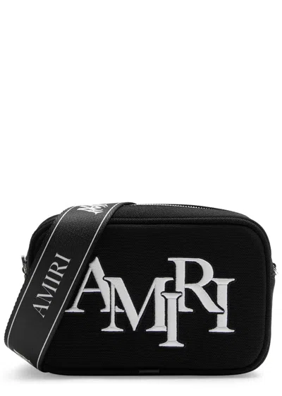 Amiri Staggered Logo-embroidered Canvas Camera Bag In Black