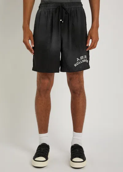 Amiri Hollywood Straight-leg Logo-flocked Modal-blend Drawstring Shorts In Black