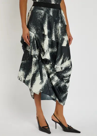 High Geek Printed Satin Midi Skirt In Blue