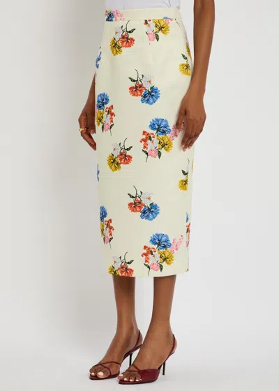 Emilia Wickstead Lorelei Floral-printed Faille Midi Skirt In Neutral