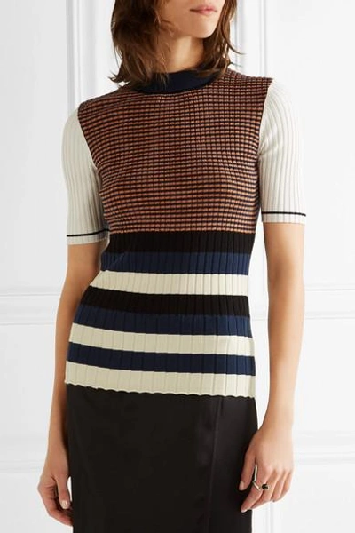 Shop Opening Ceremony Striped Metallic Ribbed-knit Sweater