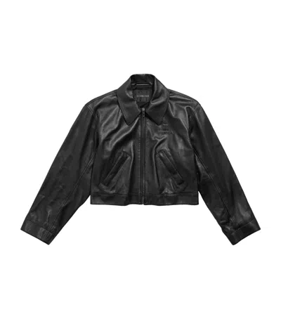 Balenciaga Cropped Leather Jacket In Black