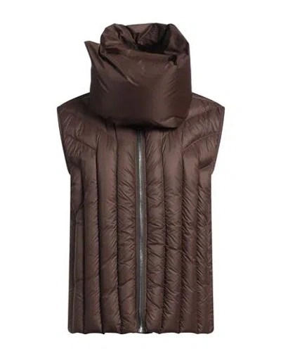 Rick Owens Man Vest Chocolate Brown Size 40 Recycled Polyamide, Virgin Wool In Brown
