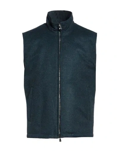 Isaia Man Vest Deep Teal Size 48 Wool, Cashmere In Green