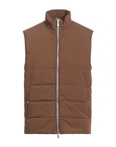 Eleventy Man Vest Brown Size 46 Cotton, Polyamide In Brown